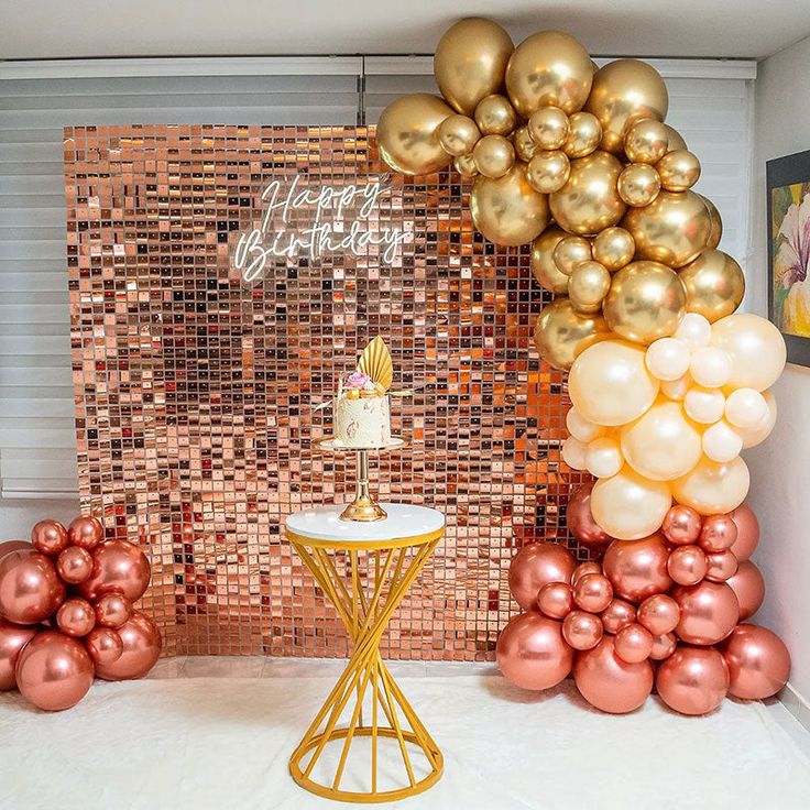 Rose Gold Shimmery Wall with Balloon Garland